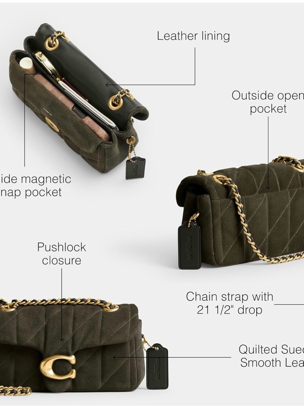 Coach Quilted Olive Tabby 20 with Gold Hardware - Picture 5 of 6